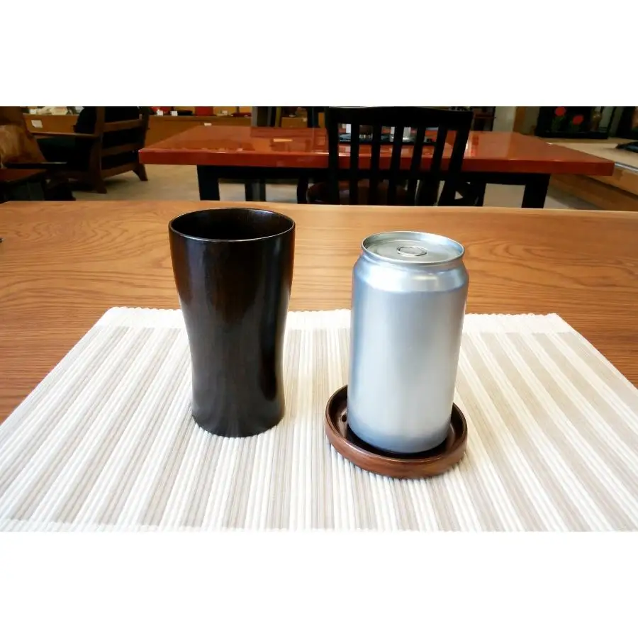 ≪木曽漆器≫ 缶ビール 丸ごとカップ 黒スリ