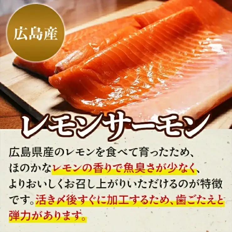 ＼TVで紹介／ 国産サーモン 切り落とし 400g (80g×5P) 広島レモンサーモン｜小分け パック 国産 冷凍 真空パック 刺身 切落し 400g 広島県産 特産品 グルメ 鮭 サーモン サケ さけ 魚 レモン さっぱり 臭みなし 骨抜き 骨なし [2595]