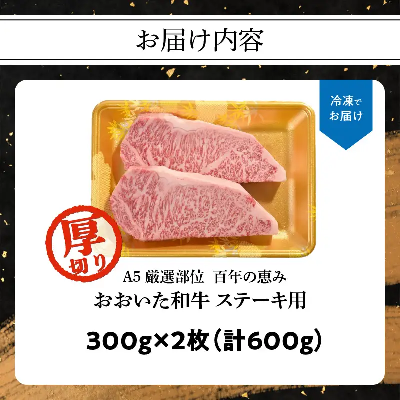 【父の日ギフト】 百年の恵み おおいた和牛A5 ステーキ用厚切り【厳選部位】約600g ≪6月21日お届け≫ A01104-C