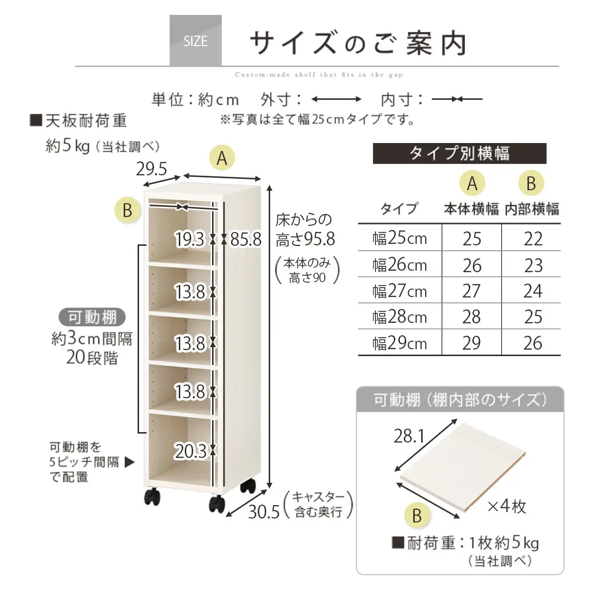 【完成品でお届け】オーダーすき間ラック〔幅27cm・キャスター・ロータイプ〕（ホワイト）隙間収納 キャスター付き キッチン 洗面台 隙間 収納 洗濯機横 隙間収納ラック ラック 薄型 木製 約 AKANBE400101-27-WH