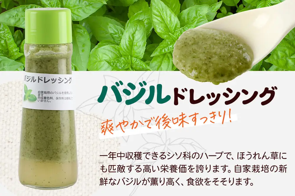 【定期便3回を隔月でお届け】自家製・群馬産野菜で手作りドレッシング バジル ドレッシング 単品 200ml×2本 泙川食品