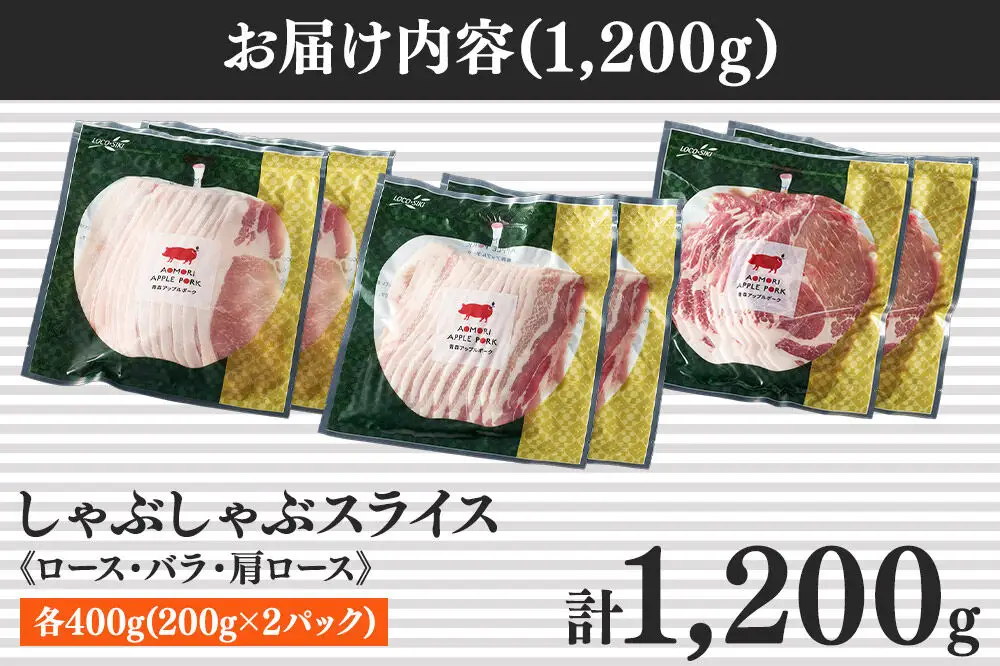青森アップルポーク しゃぶしゃぶセット1,200g（6人前・200g×6パック）豚肉 スライス ロース バラ 肩ロース