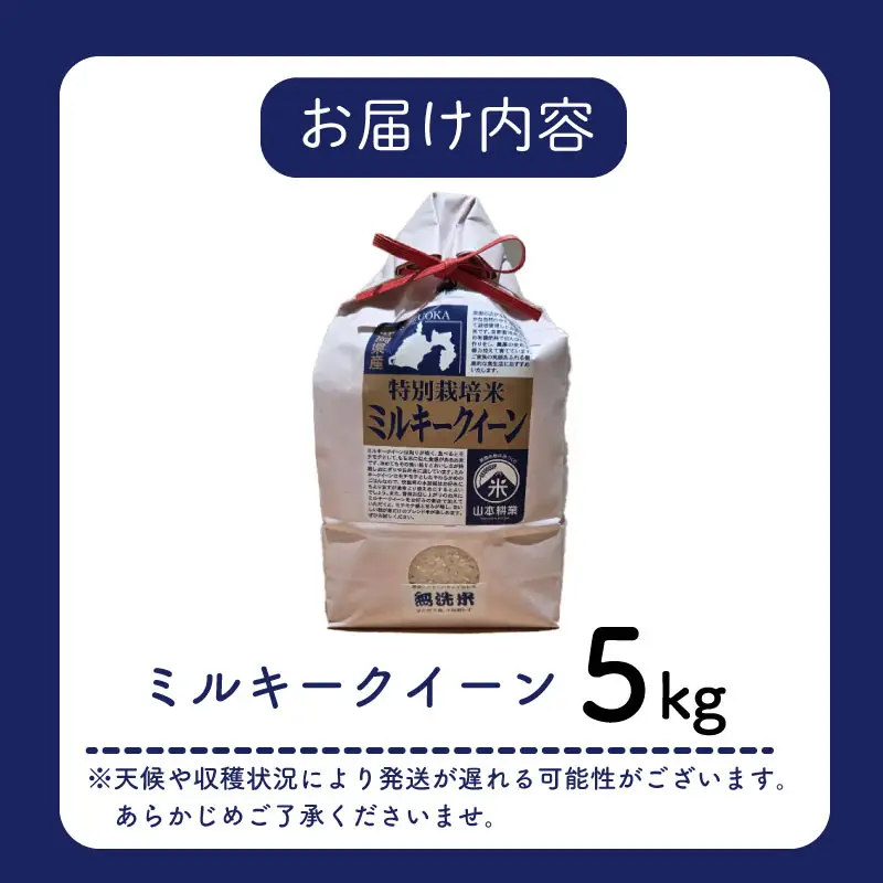 ミルキークイーン 5kg 【特別栽培米】牧之原市 静岡県 山本耕業