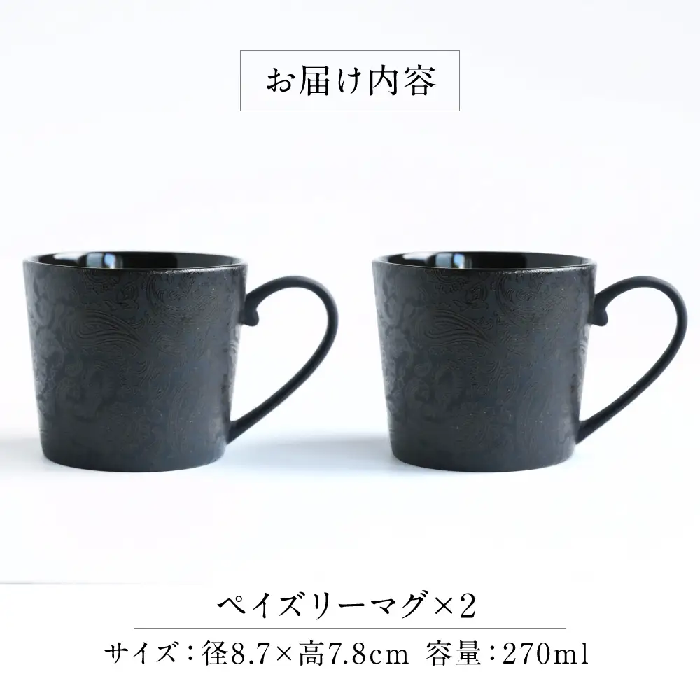 【美濃焼】 PITCH BLACK ペイズリーマグ ブラック 2点 多治見市 / 丸健製陶 マグカップ ペア セット[TAY098]