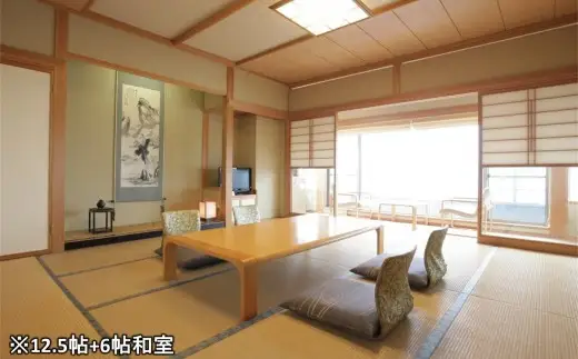 平日限定【1泊2食付き ペアご宿泊券】浪花屋 夕凪亭 日本海の幸舟盛プラン 12.5帖+6帖和室（海側 展望風呂・バルコニー・トイレ付き） [Y0624]