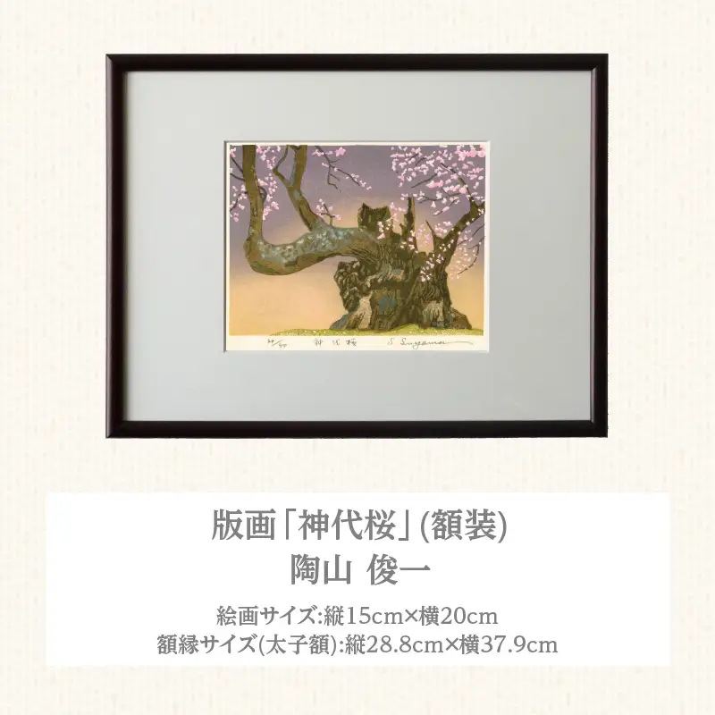版画「神代桜」 ［201M08］ 版画 神代桜 桜 特別天然記念物 日本三大桜 額装 絵画 木版画家 陶山俊一 小牧市在住 日本 自然 風景 モチーフ 遠近感 質感 木版画 アート アート作品 インテリア 壁掛け 絵 美術品 工芸品 風景画 自然画 愛知県 小牧市 送料無料