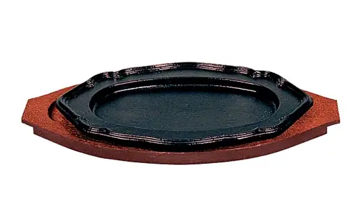 トキワ鉄器 ステーキ皿 ＆ ハンドル付き （木台タイプ） IH対応 花形 30cm 314 くわな鋳物 ／ 食器 皿 お皿 鋳物 伝統 匠 食卓 プレート 蓄熱性 器 鉄板皿 重厚感 黒鉄 保温性