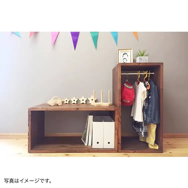 木製収納ラック 『オープンボックス』（脚 無し／カラー：ウォルナット、四隅の角 標準加工） │パイン材 ハンドメイド WoodPark 和歌山県美浜町