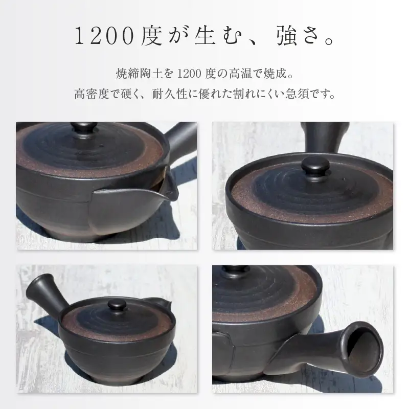 【お中元 外熨斗対応可能】常滑焼 焼締黒化粧 浅平型広口急須 楽捨て構造 セラメッシュ（陶製茶こし）