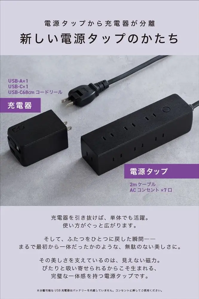 CIO 電源タップ  最大7口 1500W Polaris STICK Built in CORD REEL ブラック [2656]