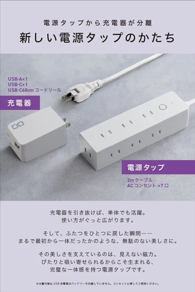 CIO 電源タップ  最大7口 1500W Polaris STICK Built in CORD REEL ホワイト [2657]