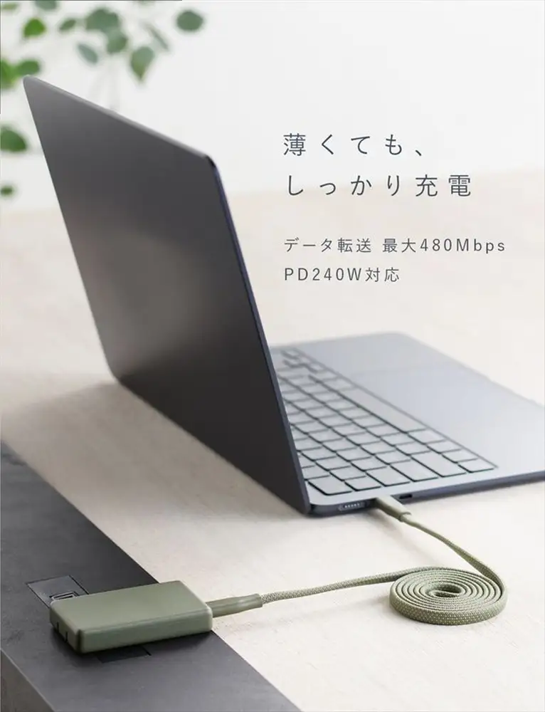 CIO ケーブル Mate Flat Spiral Cable CtoC Type-Cケーブル 充電 iPhone スマートフォン iPad モスグリーン [2661]