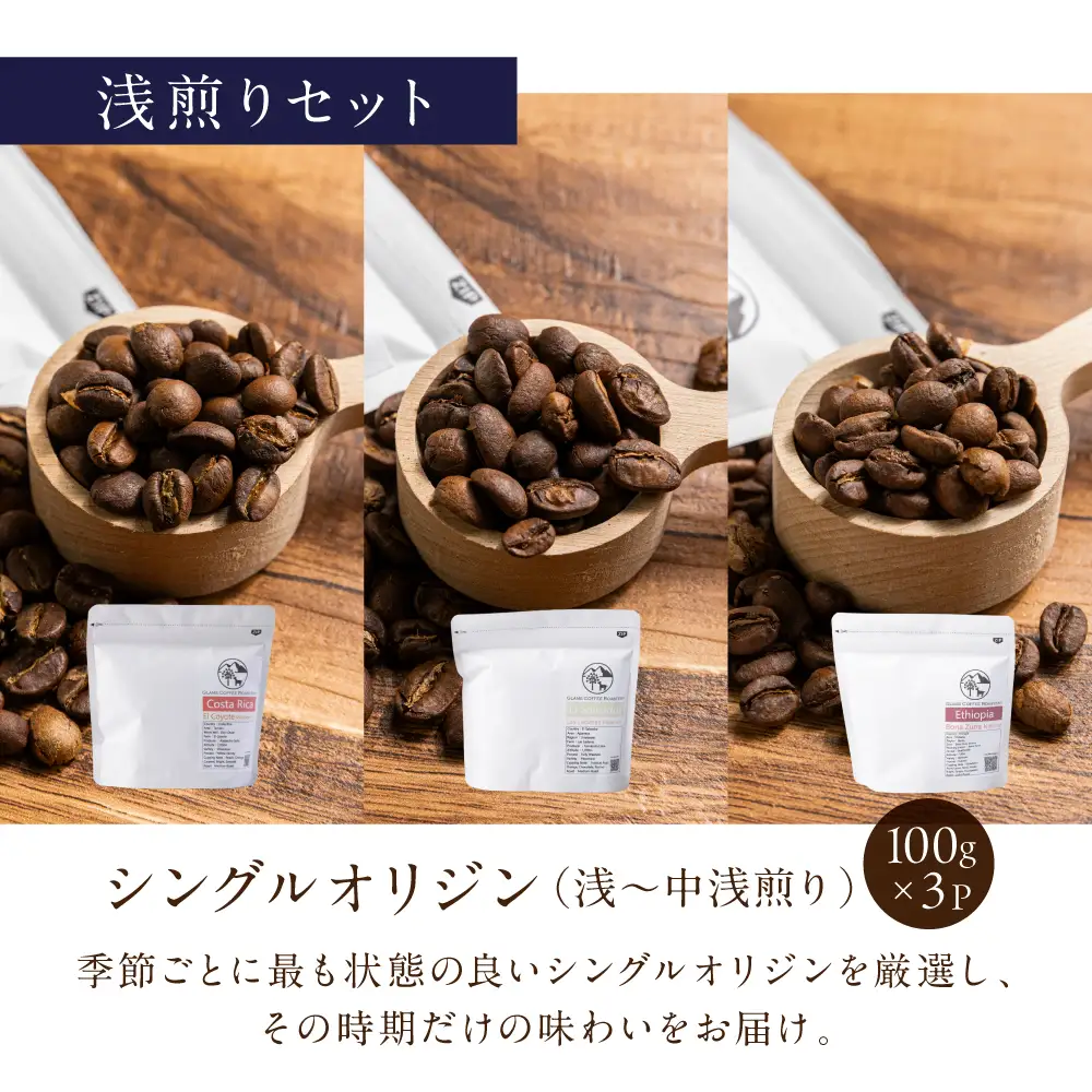 スペシャルティ 浅煎り/中挽 300g 3種 コーヒー