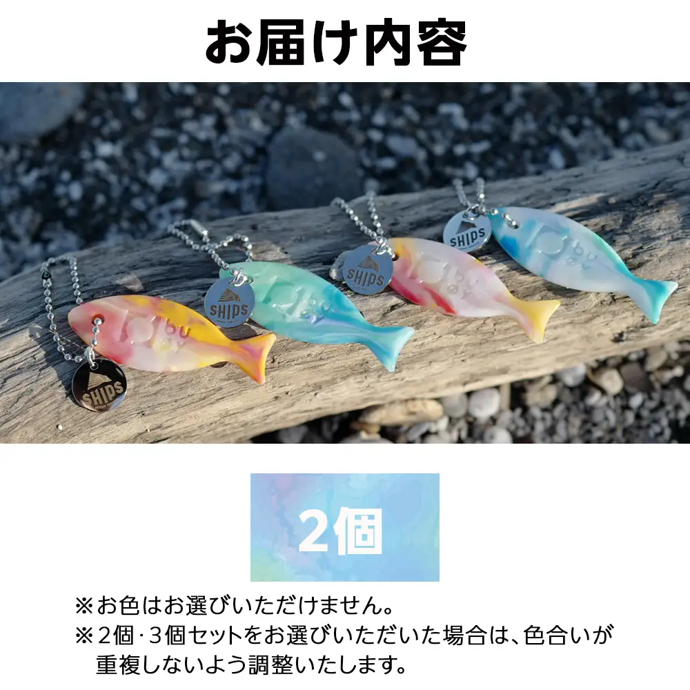 白老産海洋プラスチックゴミのアップサイクル キーホルダー2個(さかな型) SR005