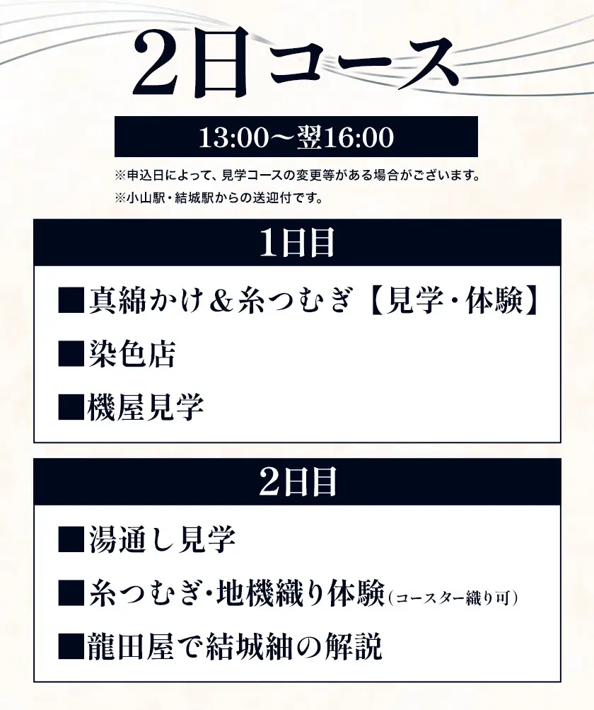 結城紬 結城龍田屋 見学体験チケット 2日 コース 6名様分 藤貫株式会社《30日以内に出荷予定(土日祝除く)》