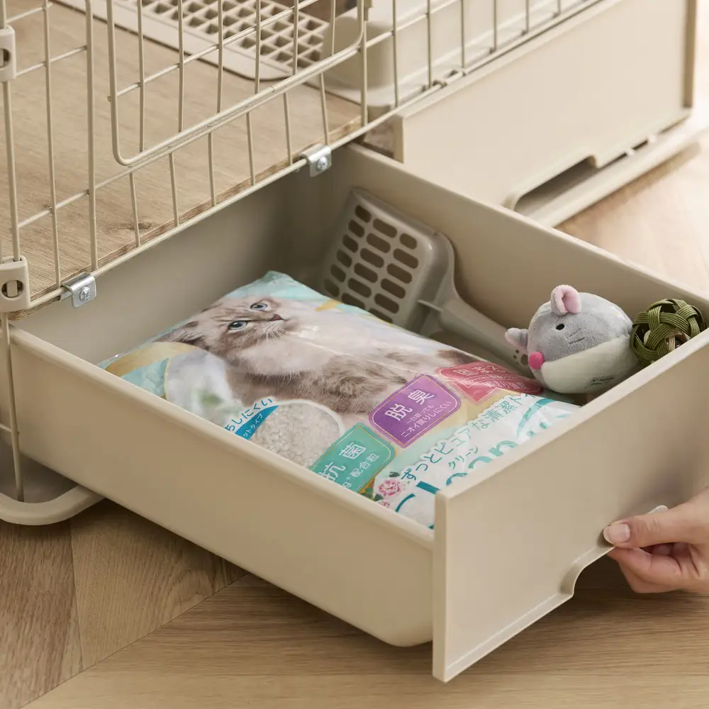 トイレ付スリムキャットケージ PTC-753 ライトベージュ