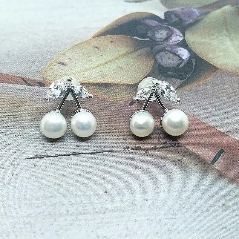 2115 真珠ピアス・さくらんぼ・R（淡水本真珠・ボタン） 贈り物 かわいい アクセサリー カジュアル オシャレ クリスマスプレゼント チェリー