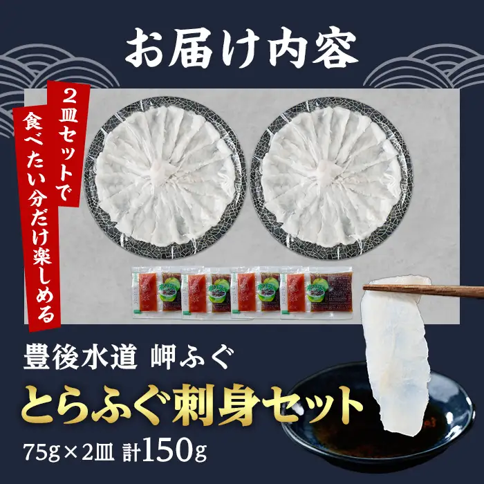 とらふぐ 刺身 セット 4～5人前 2皿セット (75g×2皿・計150g) ふぐ刺し ふぐ刺身 とらふぐ 薬味付き ポン酢付き 個包装 真空 冷凍 国産 養殖 河豚 豊後水道 岬ふぐ 海鮮 魚介 大分県 佐伯市【JJ003】【浪井丸一水産】