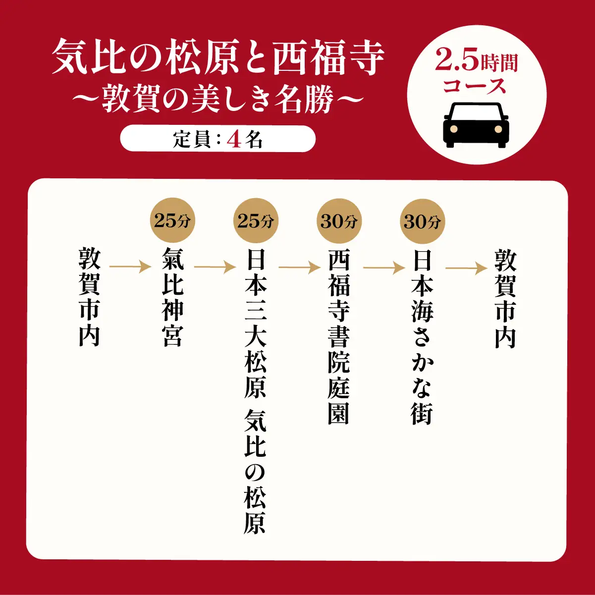 観光タクシー 敦賀の美しき名勝プラン (2.5時間) [067-a001]