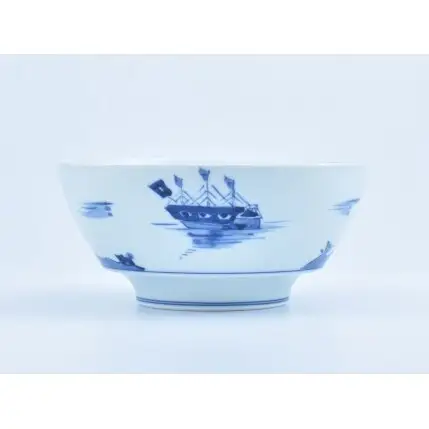 有田焼 究極のラーメン鉢ペア（レンゲ付）異人絵【まるぶん】食器 器 うつわ 磁器 陶磁器 麺鉢 ラーメン鉢 丼 丼ぶり どんぶり ペア 染付 手描き モダン A55-171