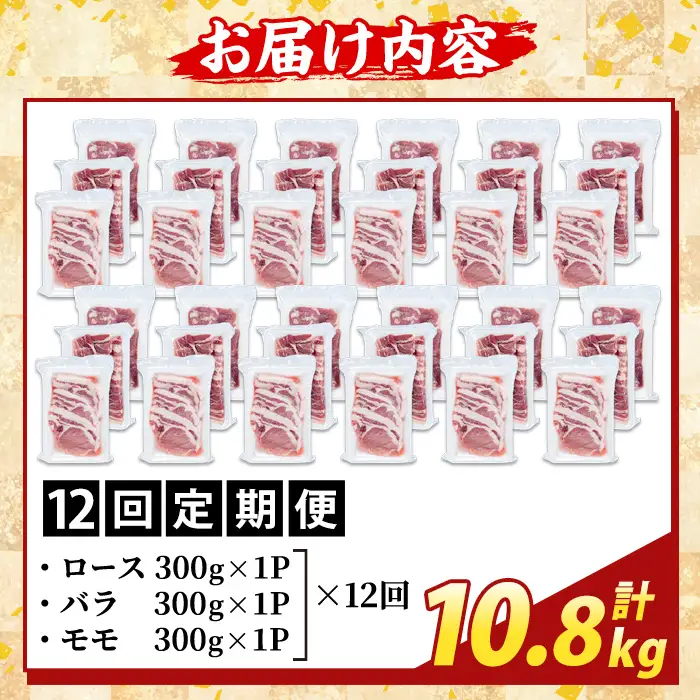 K-367-F ＜12回定期便＞かごしま味わい黒豚 さつま焼肉コース(計10.8kg)【ふるさと産直バザール】霧島市 ロース バラ モモ 焼き肉 ヤキニク 豚肉 国産 鹿児島県産 肉 精肉 小分け セット 食べ比べ 定期便