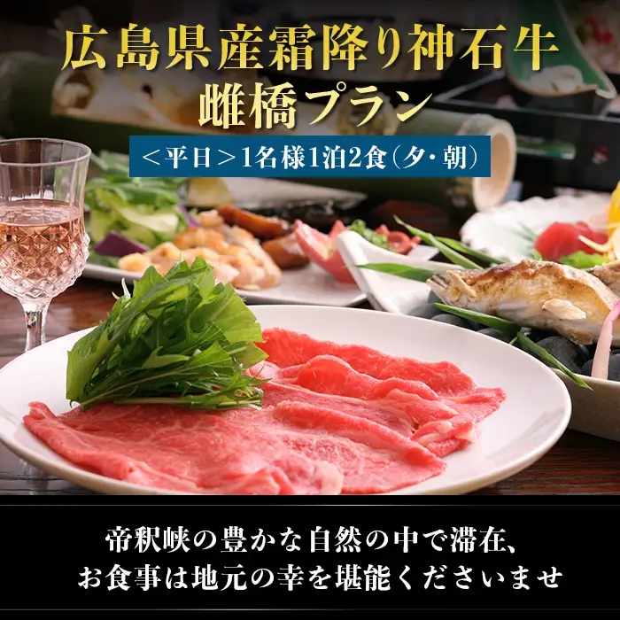 帝釈峡観光ホテル 養浩荘 ご宿泊券 「雌橋プラン【平日】1名様1泊2食(夕・朝)」