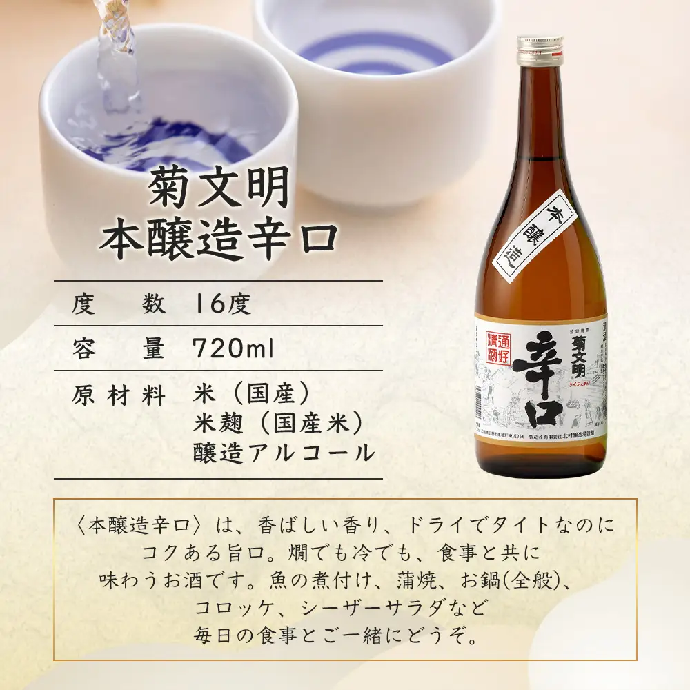 菊文明 純米吟醸 本醸造辛口 セット 合計2本 日本酒 清酒 お酒 北村醸造場