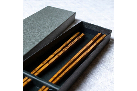 京都長岡京産 紋竹八角摺り漆箸 2膳セット [1643]