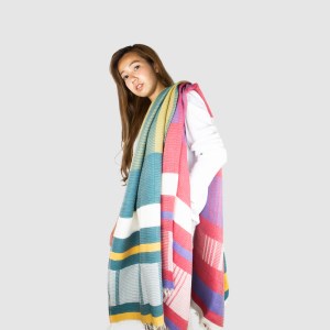【播州織ダブルフェイスブロックコットンストール】PURPLE.PINK   44-14