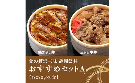 静岡祭丼　おすすめセット A （浜名湖鰻まぶし丼・三ヶ日牛丼 各3食）【配送不可：離島】 加工品 惣菜 冷凍 うなぎ 牛肉 お肉 