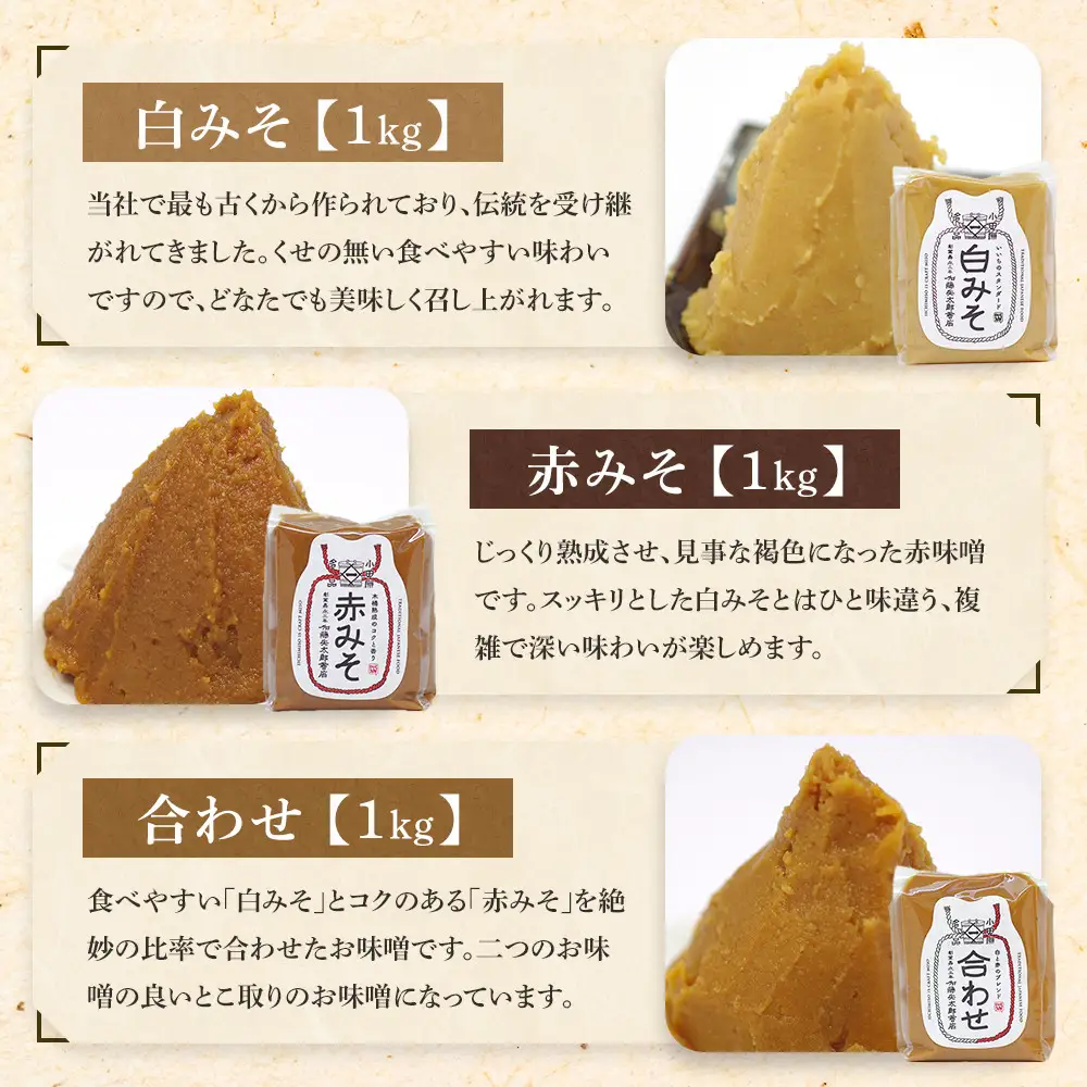 いいちみそ 6種セット（計6kg)【みそ 味噌 ミソ 白みそ 糀こし 糀つぶ 赤みそ 贈答品 合わせ 箱根路 贈り物 大容量 神奈川県 小田原市 】