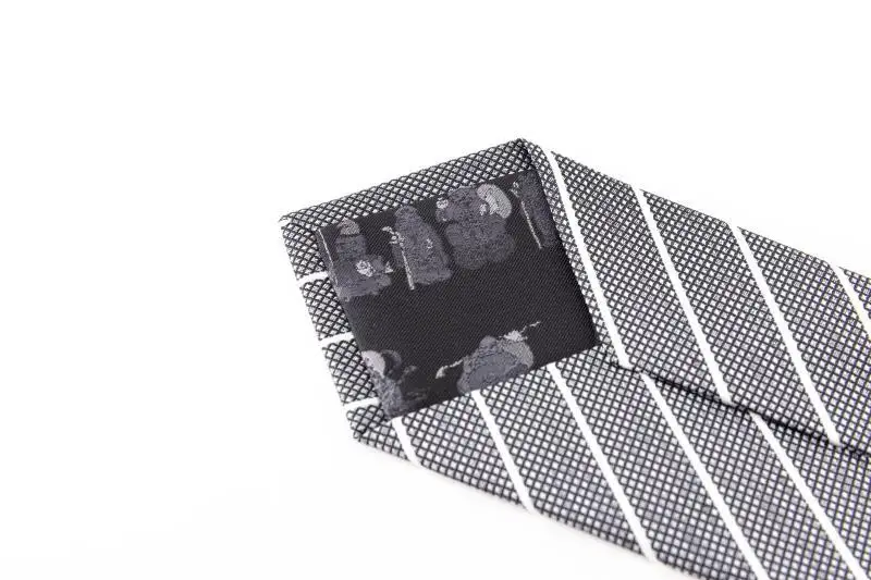 【西陣活性化を応援！】シルク100％西陣織ネクタイ（ストライプ白ライン・グレー）