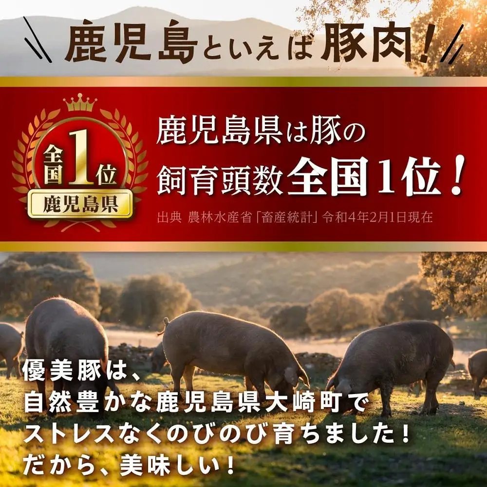 【数量限定】鹿児島県産黒豚「優美豚」もも肉　1.5kg