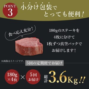 【全5回 定期便】佐賀牛 ヒレ ステーキ　総計3.6kg 999-J412