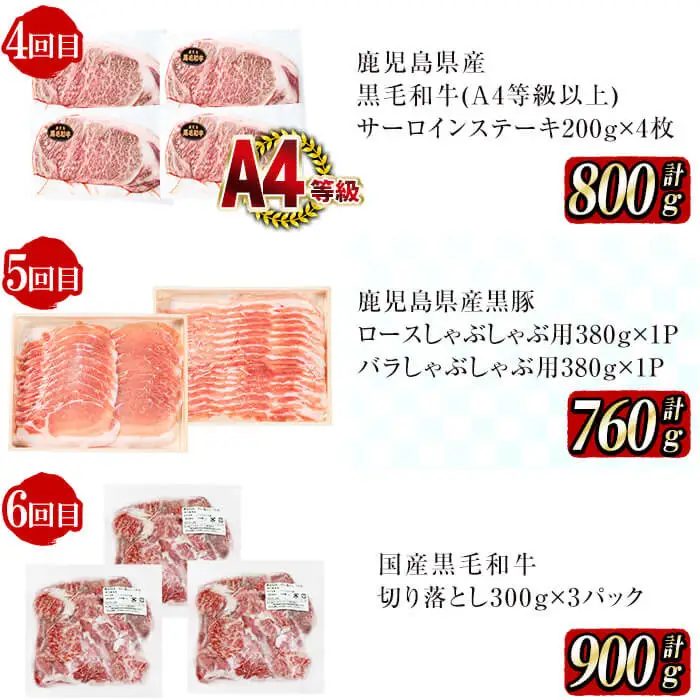 【定期便全6回】黒毛和牛・黒豚を交互にお届け！＜志布志牛・豚 満足定期コース＞計6.3kg超！定期便 牛肉 豚肉 サーロイン スライス 切り落とし 黒豚 ロース 豚ロース 豚バラ しゃぶしゃぶ すき焼き 焼肉 国産 t0100-031