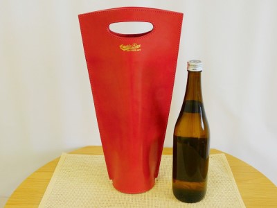 【日本酒1本つき】牛革使用 ワインキャリーバック720ml 1本用（黒×赤・黒・赤） ファッション かばん トートバッグ 手提げ  赤