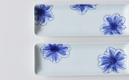 有田焼 鉄仙シリーズ 細角皿(青) 2枚セット 聡窯 皿 食器 A24-38