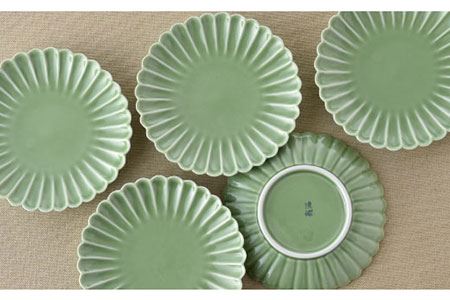 【陶器市特集】【波佐見焼】菊型 中皿 プレート 5枚セット（緑） 食器 皿 【洸琳窯】 [GE20]  波佐見焼