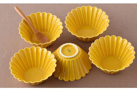 【陶器市特集】【波佐見焼】菊型 中鉢 ボウル 5点セット（黄） 食器 皿 【洸琳窯】 [GE25]  波佐見焼