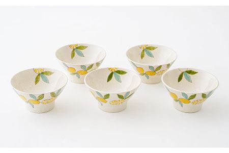 【陶器市特集】【波佐見焼】檸檬（レモン）の くらわんか碗 茶碗 5個セット 食器 皿 【福田陶器店】 [PA201]  波佐見焼