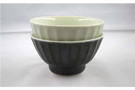 【波佐見焼】灰釉しのぎ・鉄釉しのぎ 茶碗 2色セット 食器 皿 【堀江陶器】 [JD144] 波佐見焼