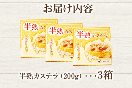 半熟カステラプレーン 3個 200g×3個 合計600g カステラ スイーツ お菓子 冷凍 福岡県産 国産 送料無料