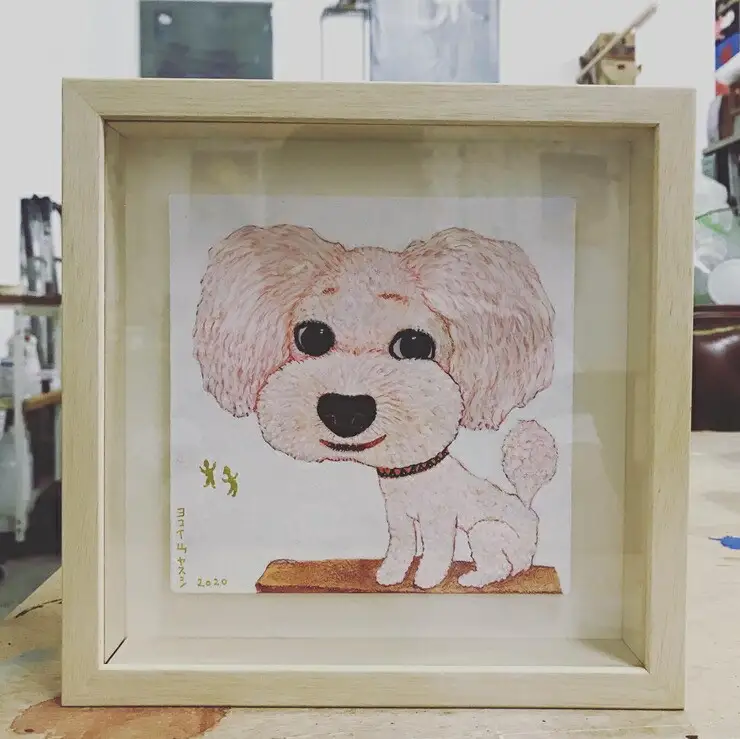 アーティストが描く愛しいペットのポートレート　15cm×15cm　水彩　額付【アート 15cm×15cm 横井山泰 美術 作家 水彩 額付 厚紙 美術品 アート作品 作品 屋内装飾品 神奈川県 小田原市 ペット ペット】