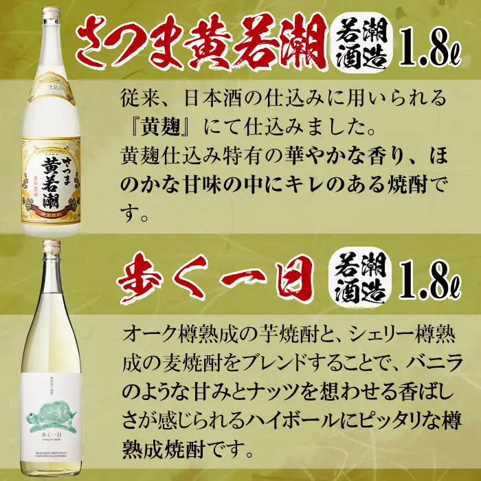 ＜入金確認後、2週間以内に発送！＞志布志焼酎「大きな志」若潮セット 1.8L×計4本 お酒 焼酎 鹿児島 若潮酒造 ロック お湯割り 水割り 飲み比べ セット c3-029-2w
