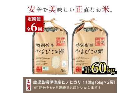 J0-02 【定期便】特別栽培ヒノヒカリ(計60kg・毎月10kg×6ヶ月)  白米 精米 ひのひかり 鹿児島 お米 米 伊佐米【やまびこの郷】