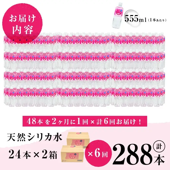 【定期便 6回】天然 シリカ水 555ml 48本(2ケース) t0072-006