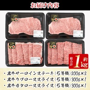 E301 5等級鹿児島黒牛サーロインステーキ（2枚）・すきやきセット 国産 九州産 鹿児島県産 牛肉 黒牛 黒毛和牛 和牛 ステーキ サーロイン リブロース スライス しゃぶしゃぶ すき焼き【湧水町JAあいら】_A12