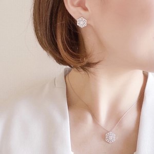 [MADE IN KOFU]PT900/PT850 六角形レースモチーフダイヤネックレス TI-829