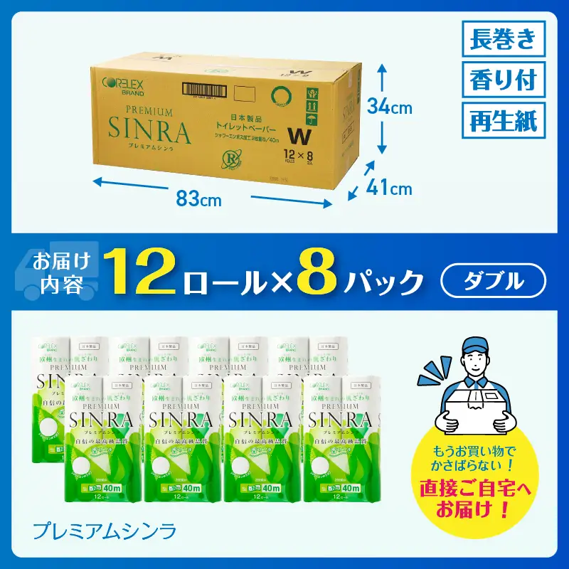 【日用品1位獲得】128ロール相当 トイレットペーパー ダブル プレミアムシンラ 96ロール トイレット [sf001-012]