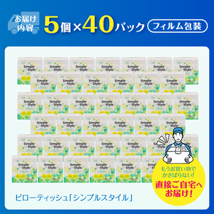 ソフトパックティッシュ 200個(5個×40袋) シンプルスタイル ティッシュペーパー [sf002-033]